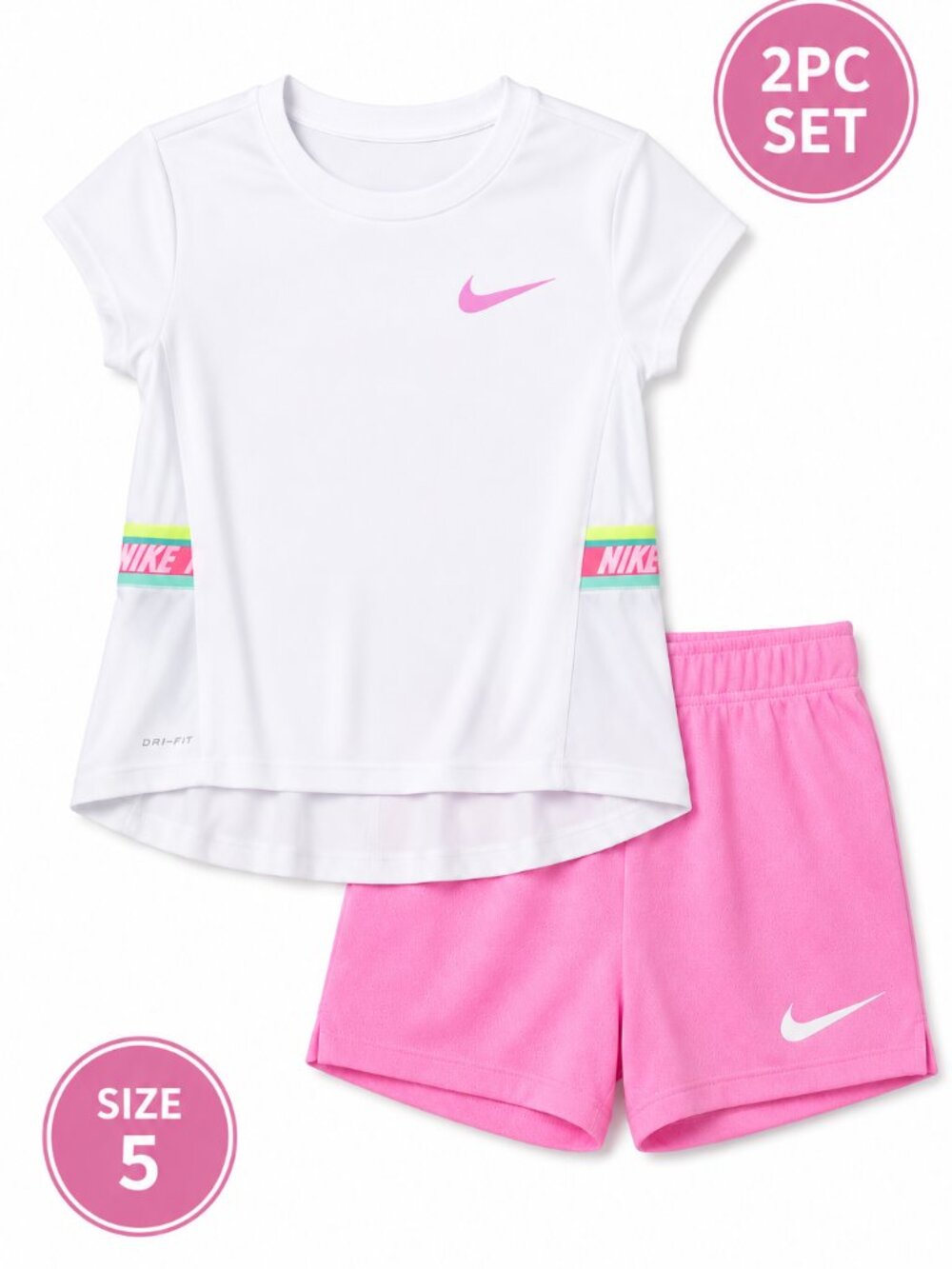 Nike Girls Dri-FIT Athletic Shorts Set Pink White Size 5